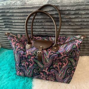 CHAPS RL Paisley Print carry on Tote Bag with Brown Trim